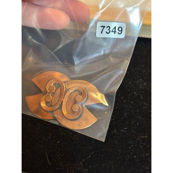 Vintage Copper Double-C Brooch Pin Art Deco Style Ornament - Picture 3 of 7